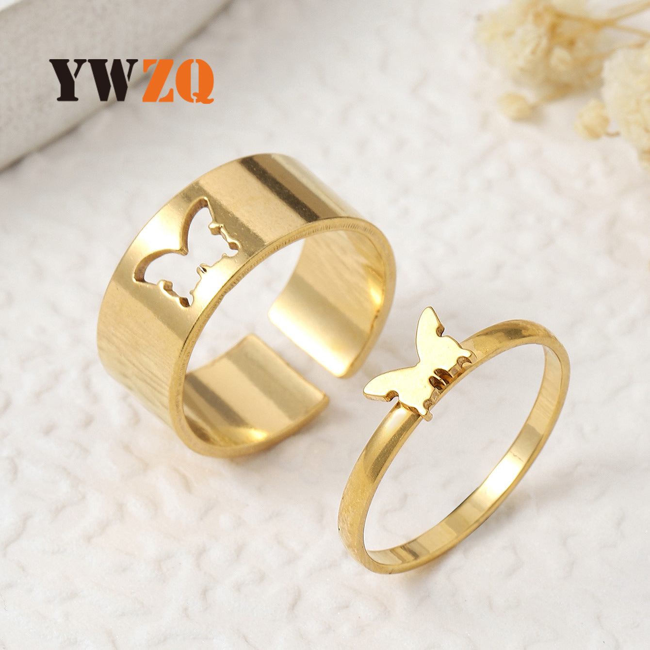 Women's Personality Couple Love Butterfly Peach Heart Suit Rings