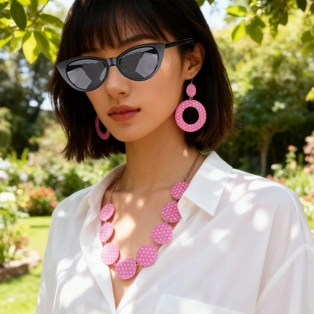 Women's Black White Red Dot Circle Acrylic Generation Retro Suit Jewelry Set