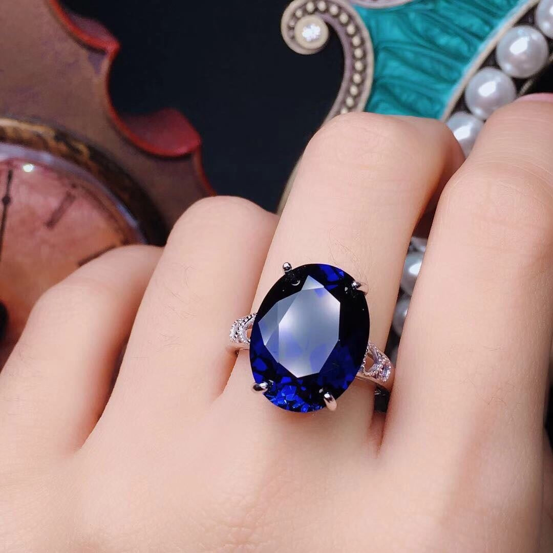 Live Simulation Sharp Crystal Sapphire Colored Gems Ring
