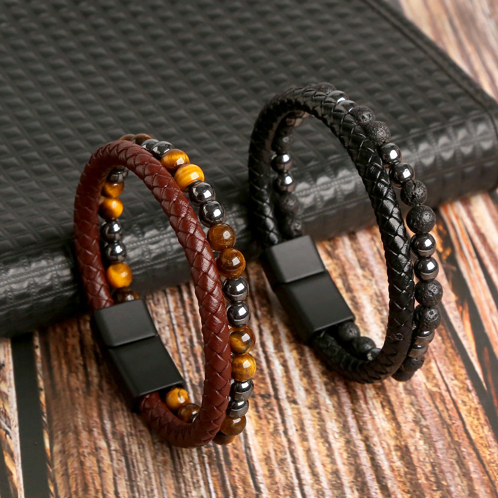 Men's Handmade Woven Tiger Eye Natural Stone Bracelets