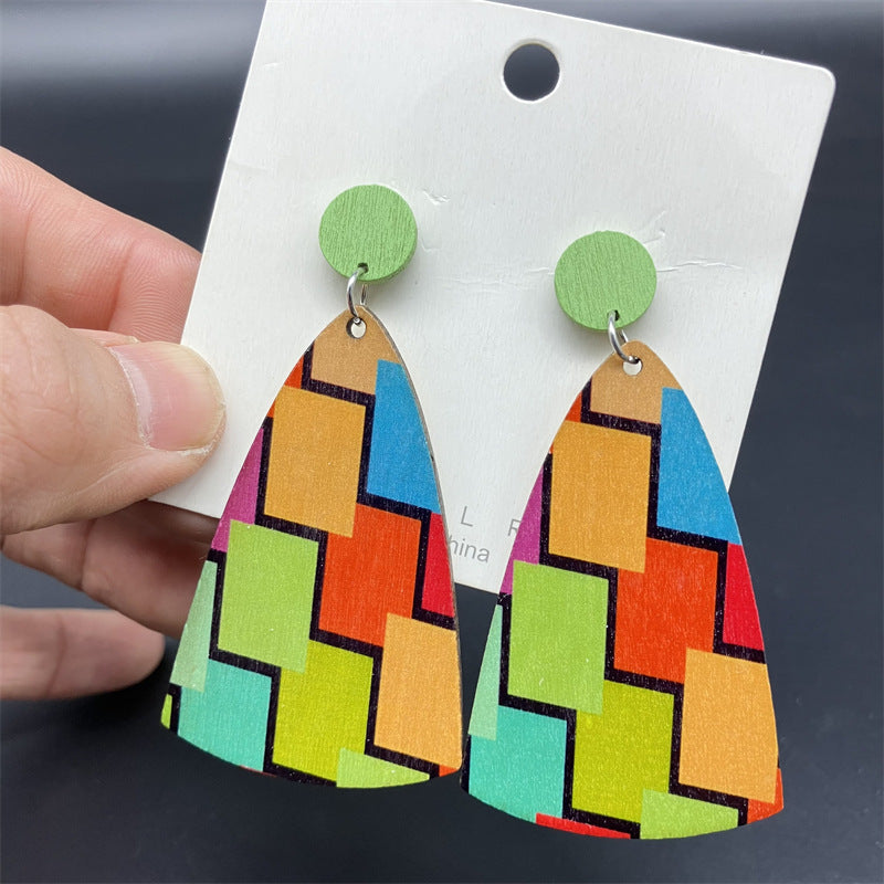 Bohemian Dangle Exaggerated Paint Color Striped Earrings