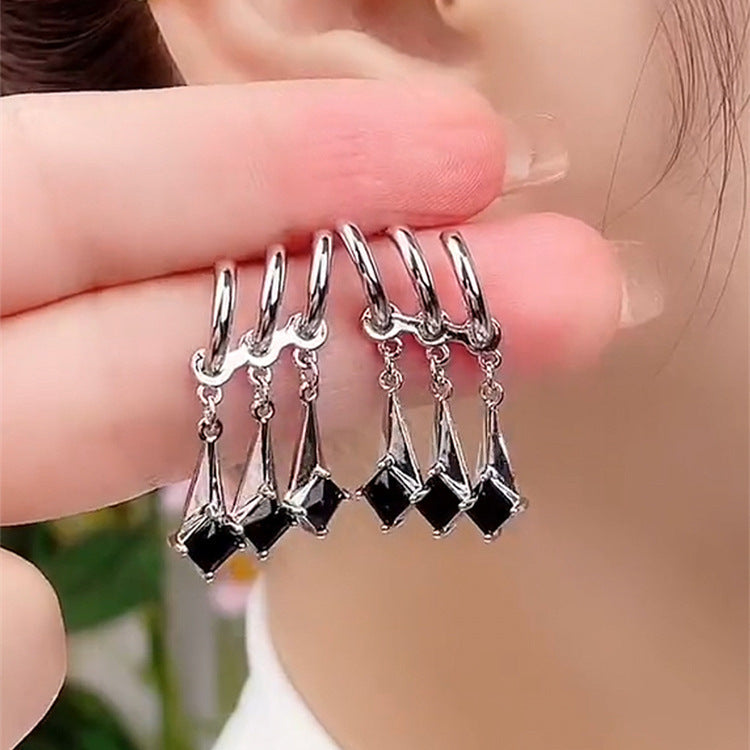 Three Rows Ear Personality Tassel Shiny Diamond Female Stud Earrings
