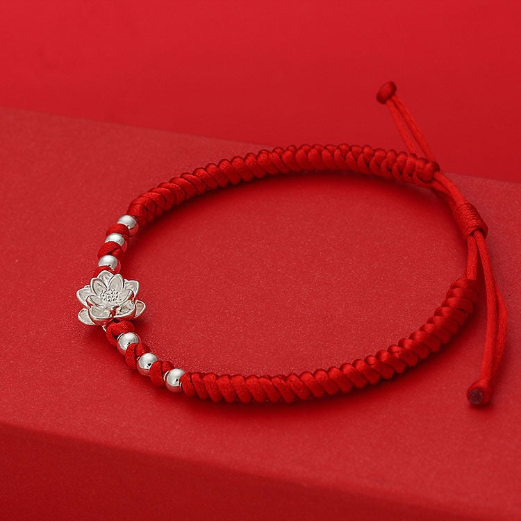 Bracelets en corde rouge tissés avec perles porte-bonheur pour femmes, graines de Lotus