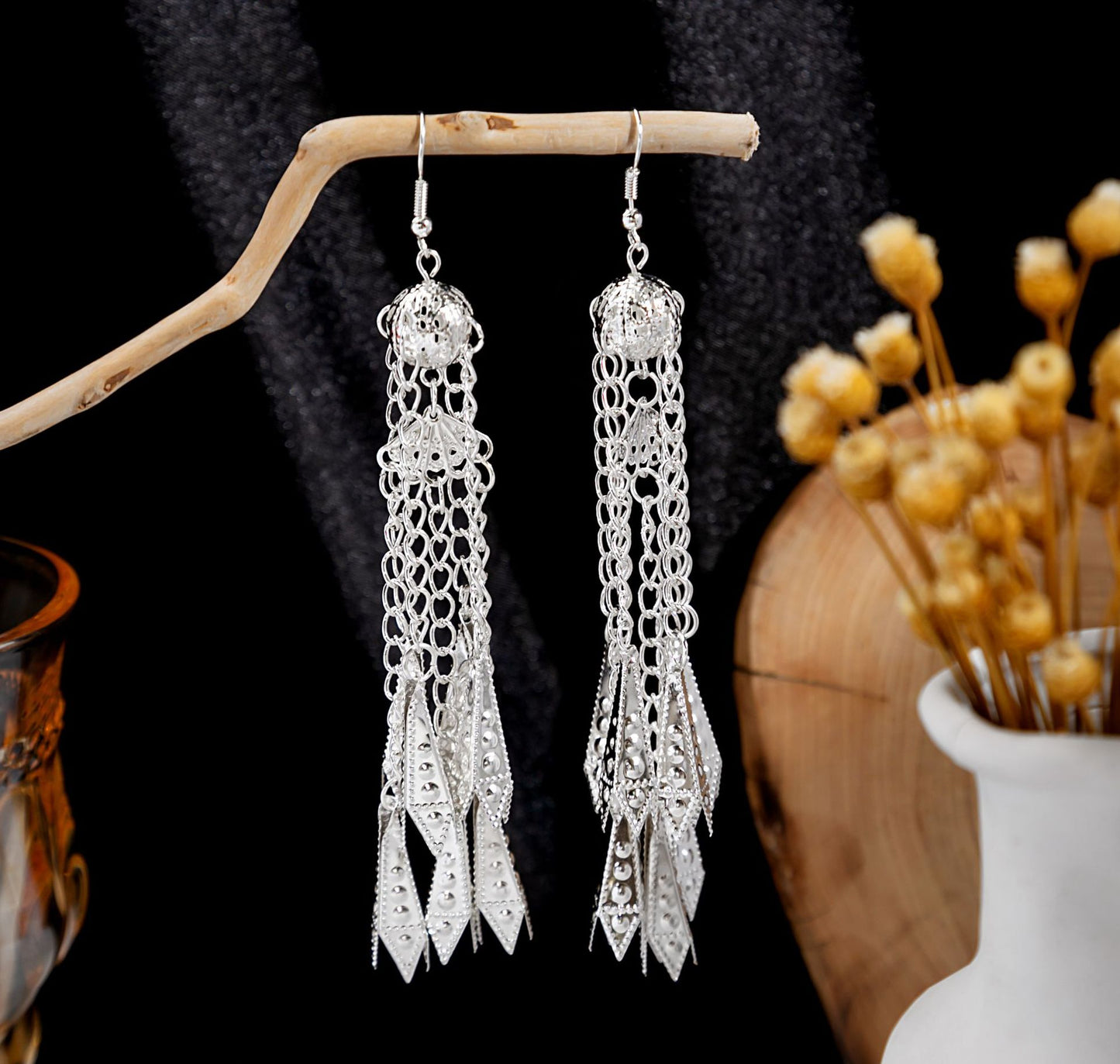 Sier Minority Ethnic Style Personalized Bohemian Flower Earrings