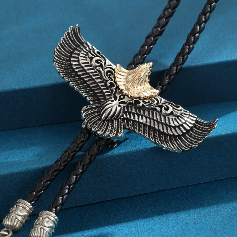 Men's Retro Eagle Cowboy Bolo Tie Western Shirt Bow Neckline Necklace