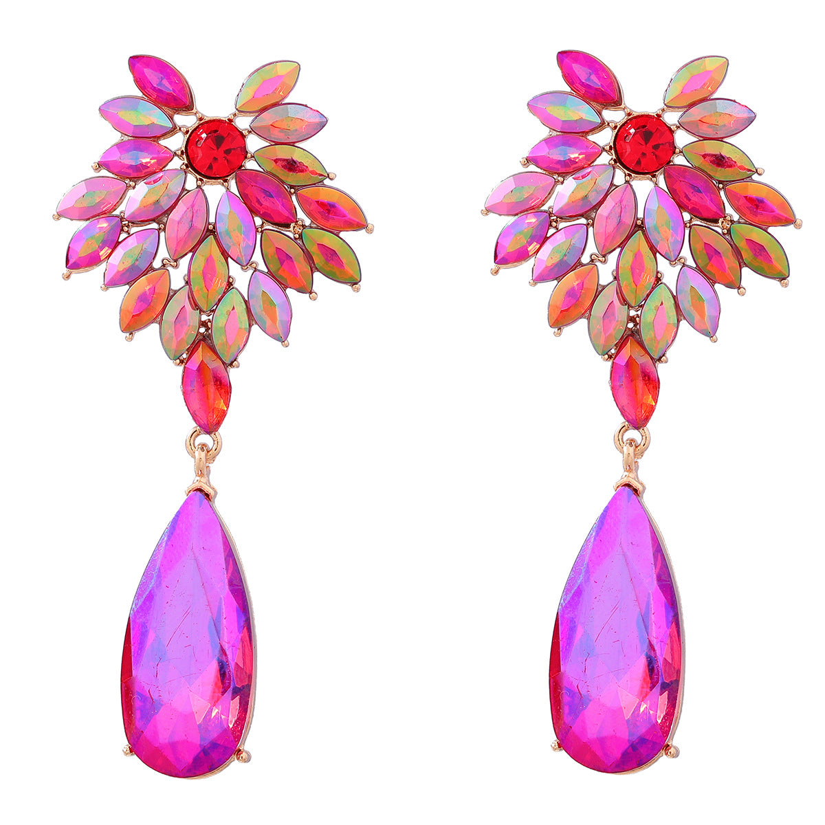 Full Diamond Flower Alloy Exaggerated Drop-shaped Earrings