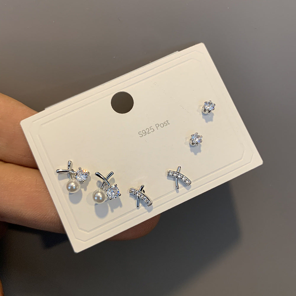 Combination Suit Small Zircon Simple Refined Earrings