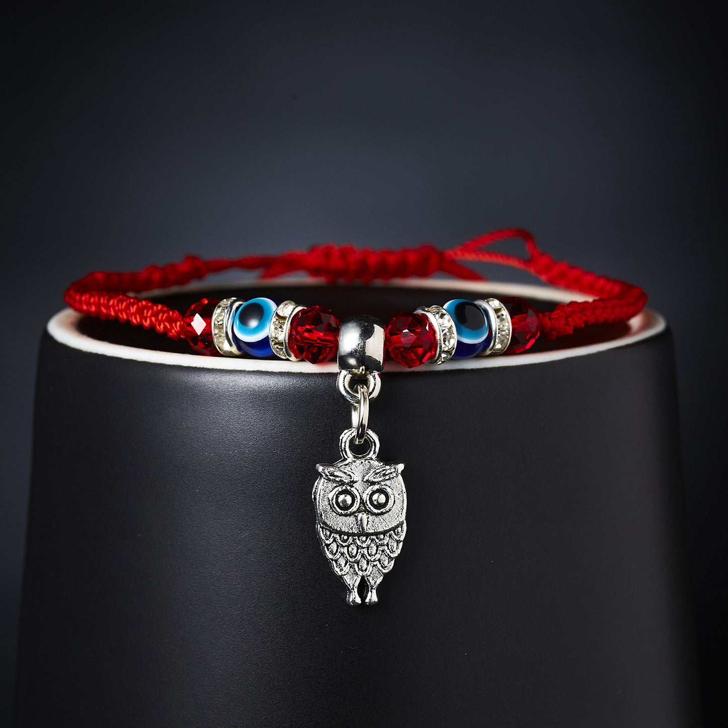 Owl Blue Eyes Evil Eye Red Rope Braid Adjustable Bracelets