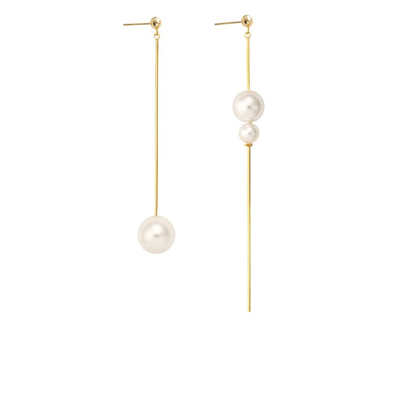Sier Octagonal Snake Shell Pearl Tassel Fashion Korean Stud Earrings