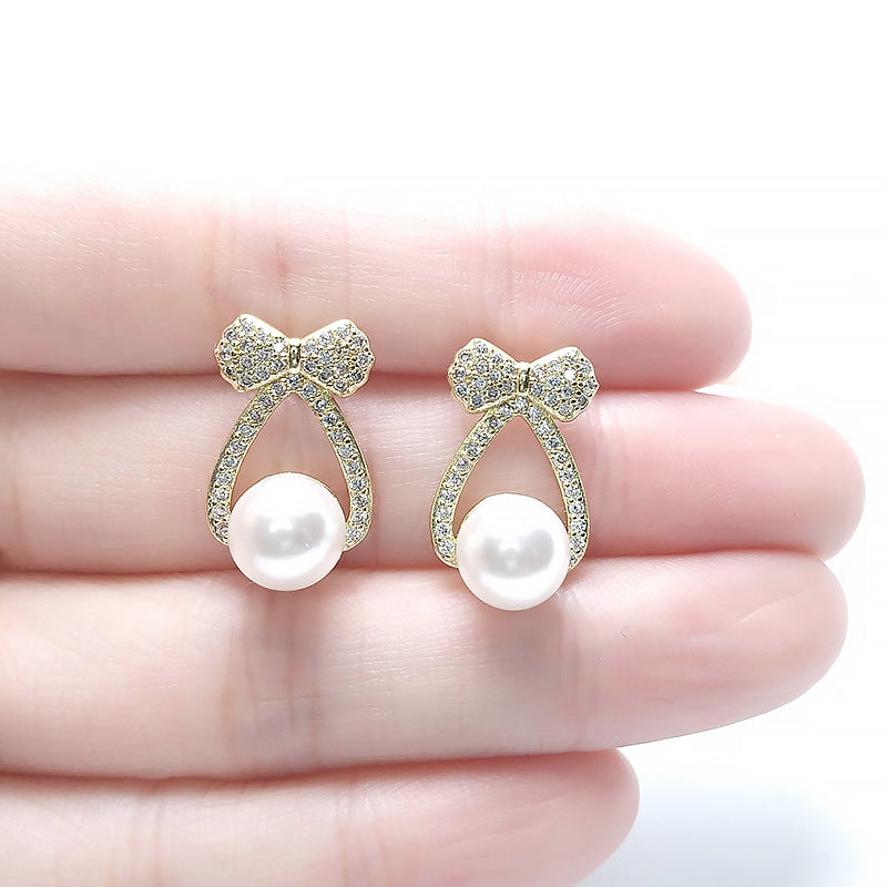 Simulation Pearl Bow Female Graceful And Cute Fresh Rings