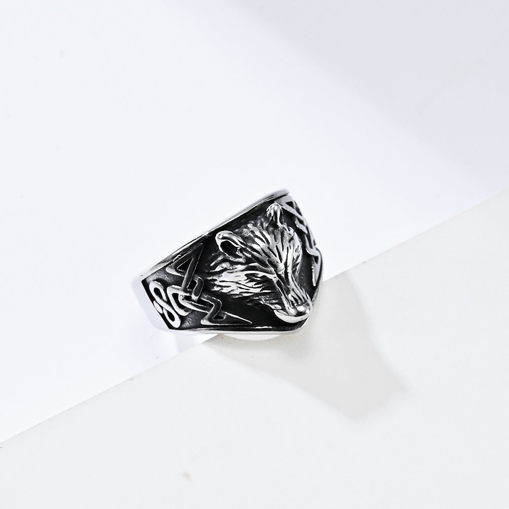 Men's Nordic Retro Style Celtic Wolf Titanium Steel Rings