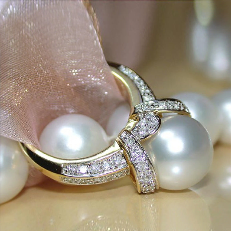 Women's Shi Elegant Zircon Pearl Gold-plated Exquisite Rings