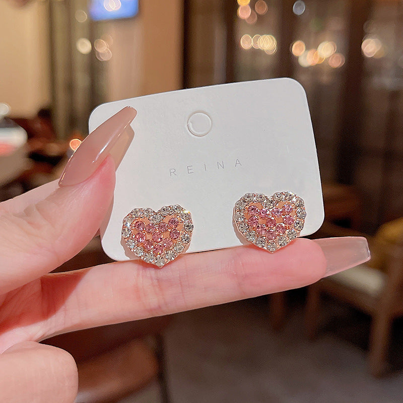 Minority Simple Pink Heart-shaped Zircon Sier Earrings