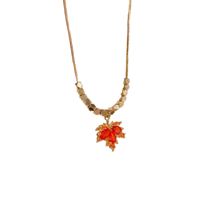 Women's Trendy Red Maple Leaf For Niche Design Light Necklaces