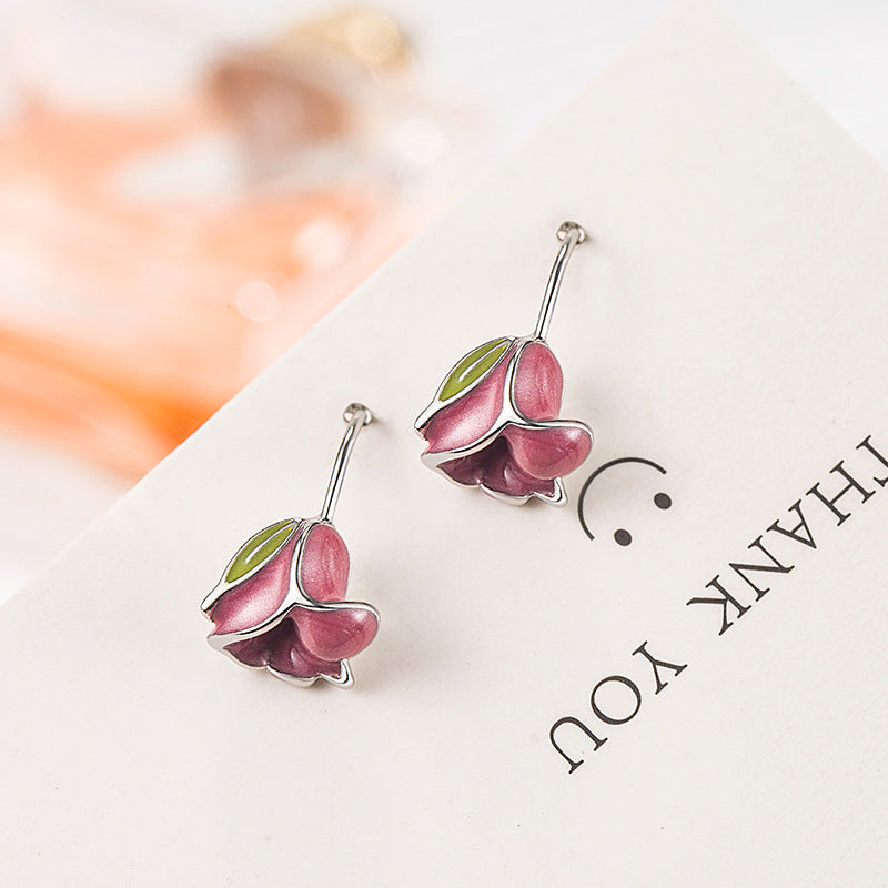 Women's Pink Tulip Elegant Face Small Ear Earrings