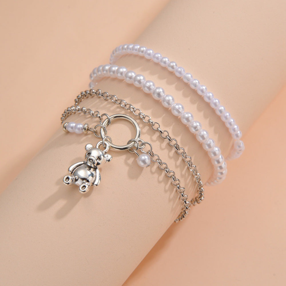 Bracelets de perles avec pendentif ours en alliage doux et mignon pour femmes