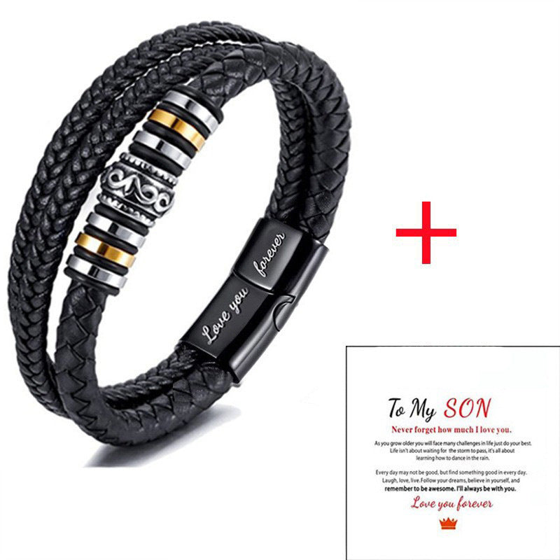 Men's Steel Color Woven Leather String Magnetic Bracelets