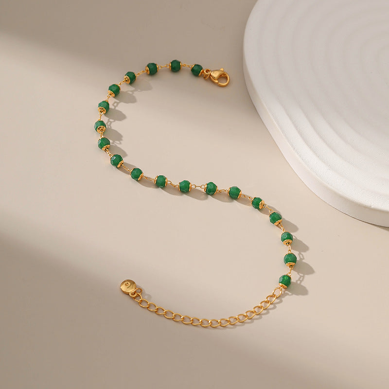Real Gold Simple Green Gem Acrylic Material Bracelets