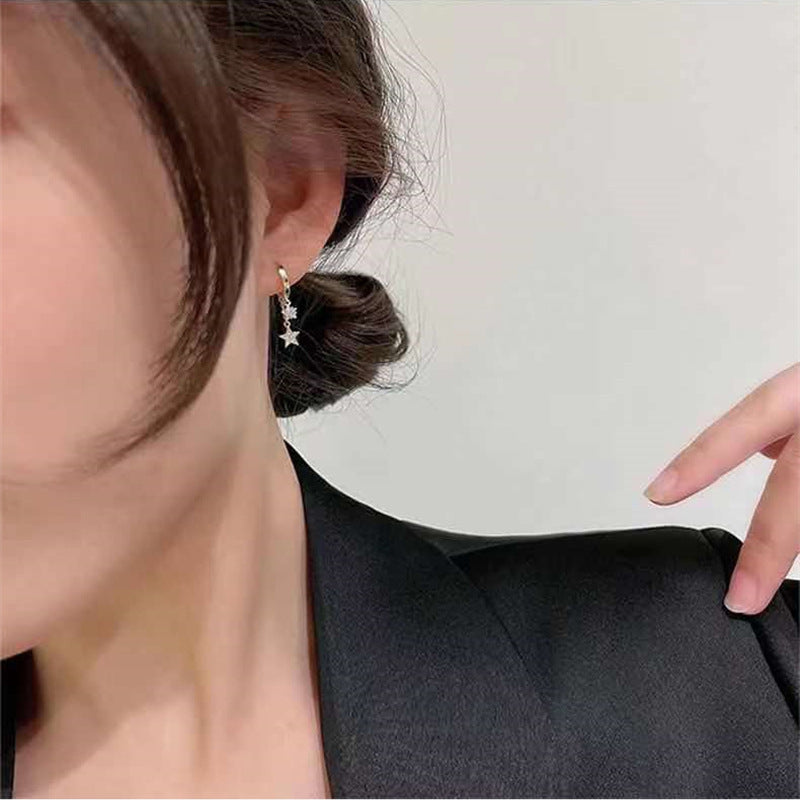 Sier Needle Double Layer Star Tassel Temperament Ear Earrings