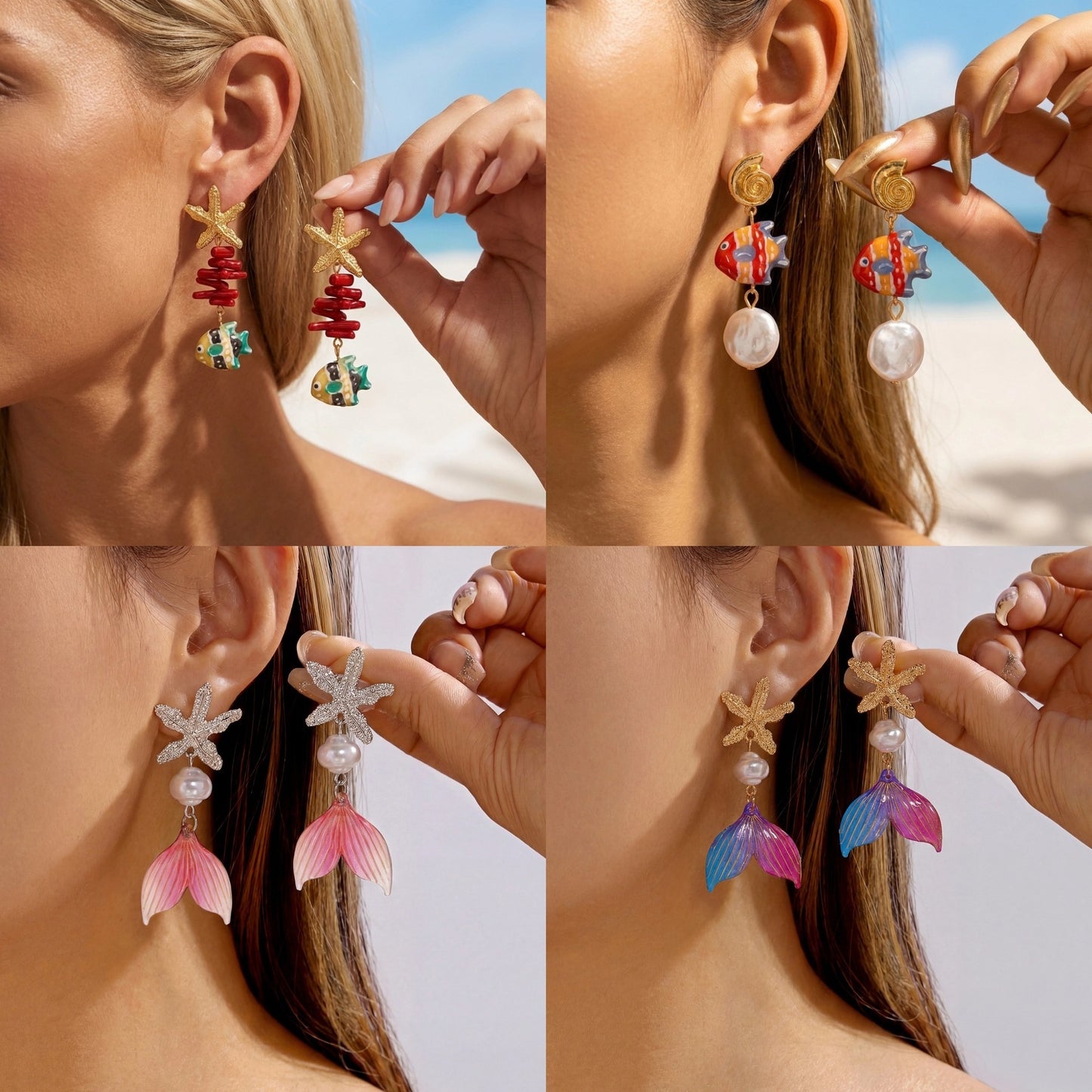 Small Fish Wild Ocean Series Starfish Coral Fishtail Rings
