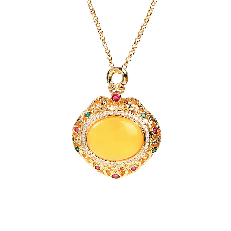 Natural Agate Egg Noodles Perfume Bag Gold Plated Necklaces