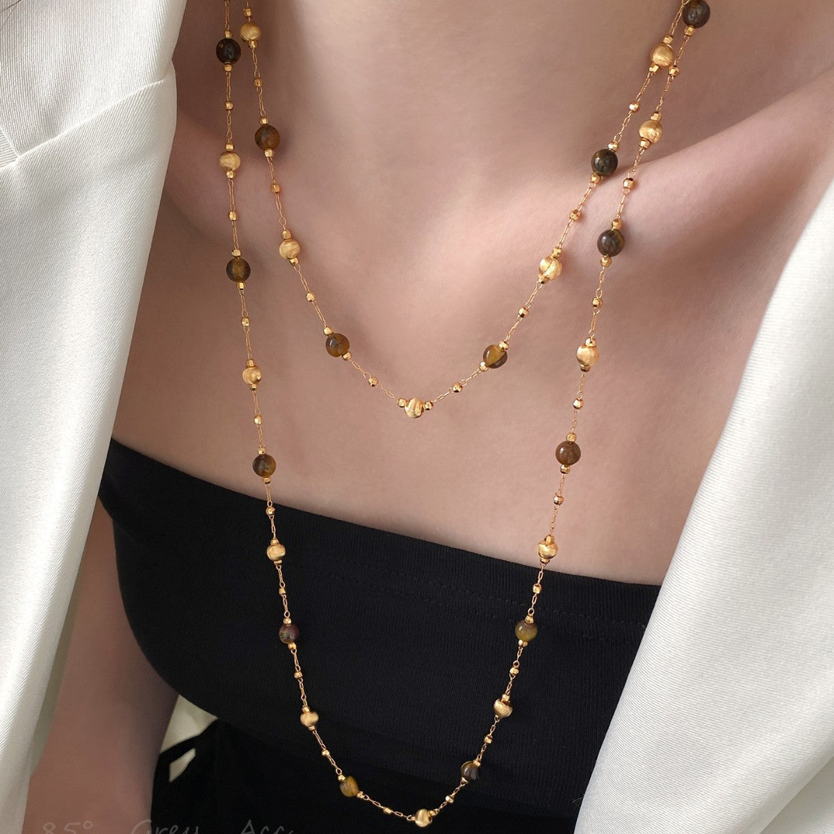 Women's Double Layer Twin Tiger Eye Light Luxury Minority High-grade French Necklace