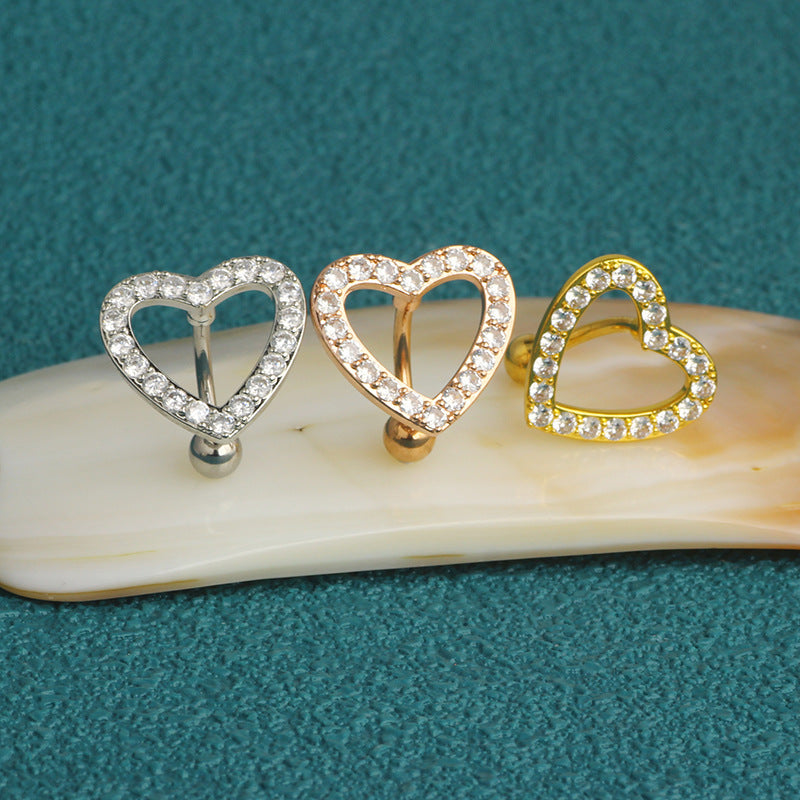 Fashion Belly Navel Buckle Heart-shaped Copper Inlaid Stone Rose Gold Rings