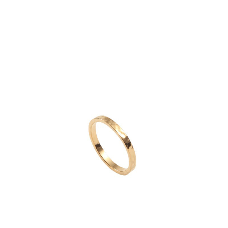 Thin Hammered Road Titanium Steel Gold Rings