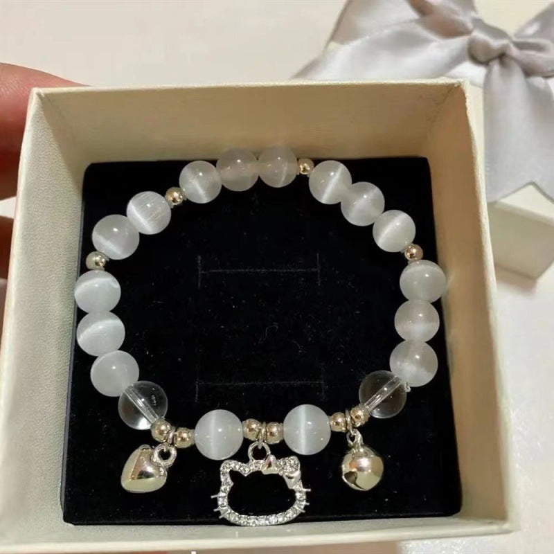 Cat Love Bell Imitation Opal Girlfriends Glaze Bracelet