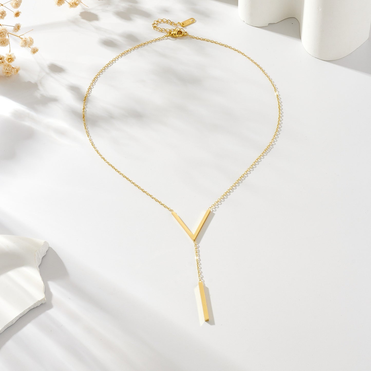 Thin Personalized Long Tassel Y-shaped Clavicle Chain Titanium Steel Gold Necklace