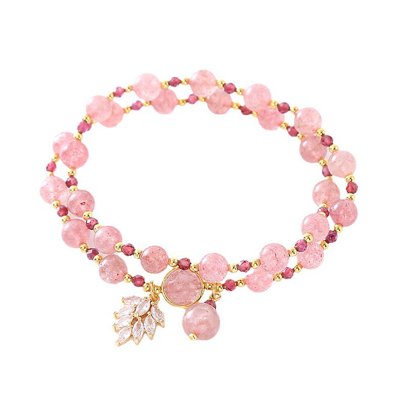 Style Single Circle Natural Strawberry Quartz Cute Bracelets