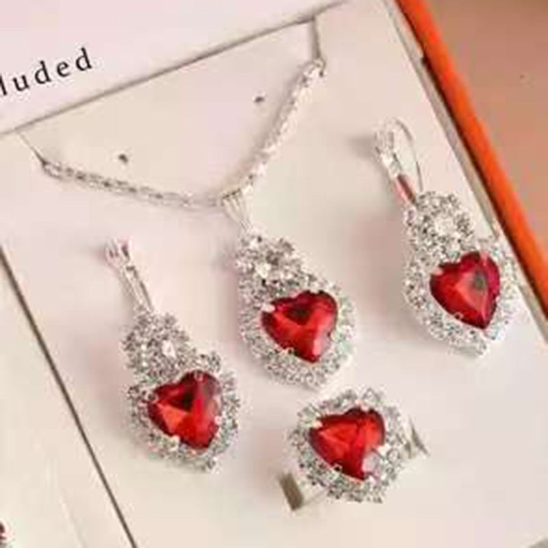 Women's Diamond Heart-shaped Rhinestone Light Blue For Jewelry Set