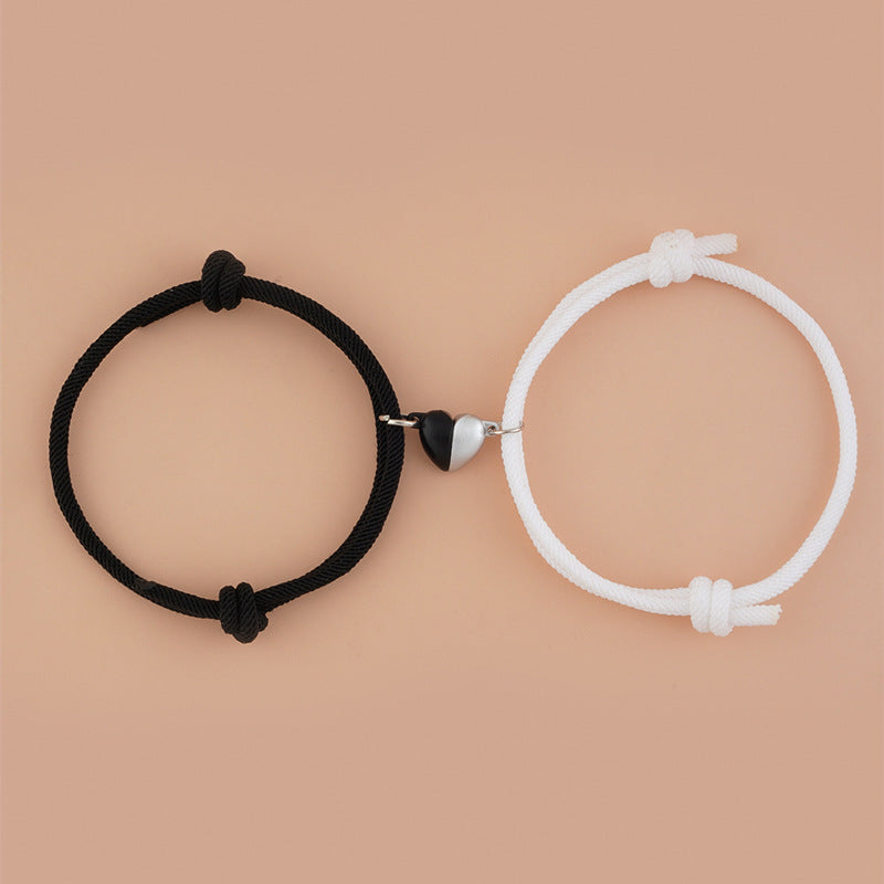 And White Heart-shaped Magnetic Braided Rope Couple Girlfriends Bracelets