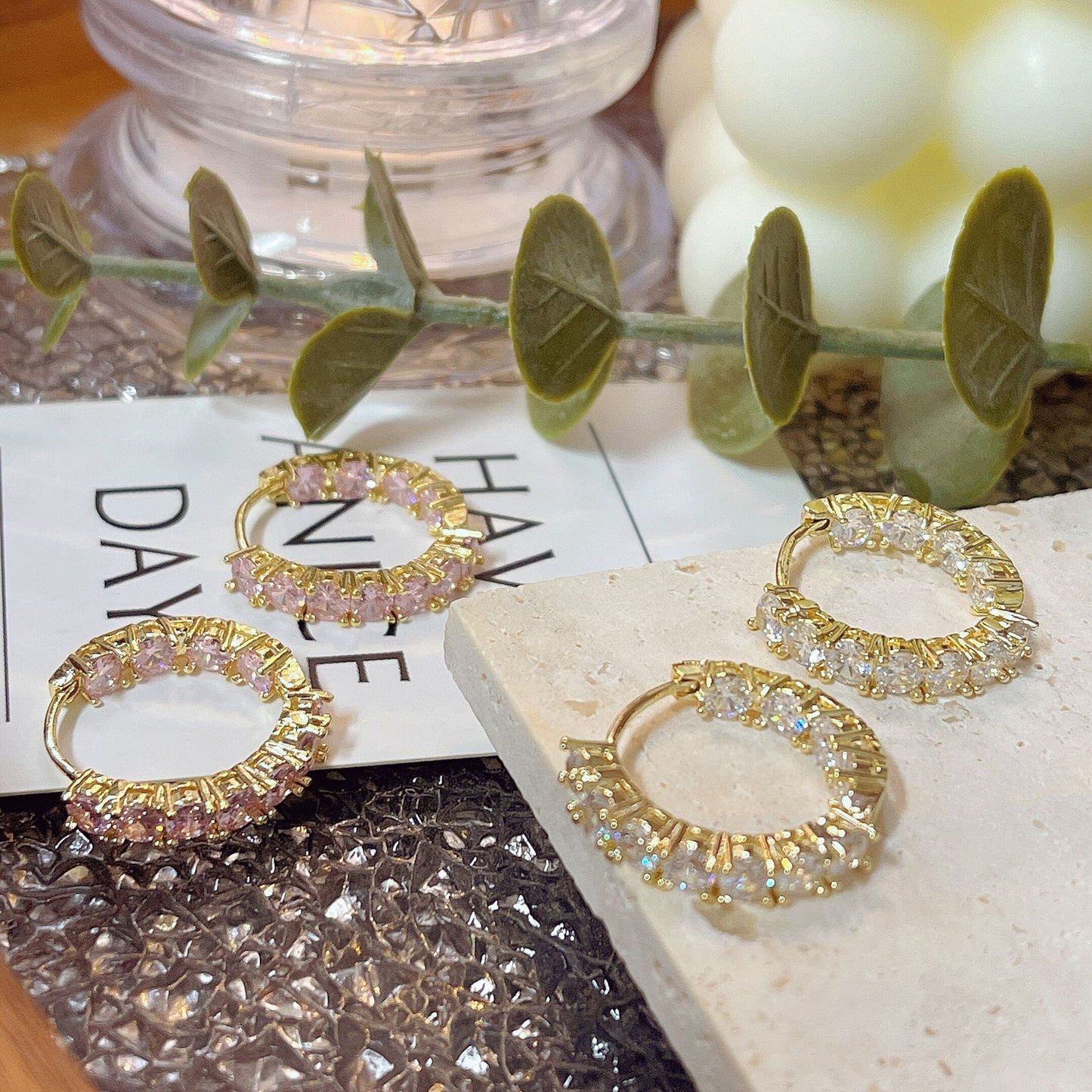 Luxury Pink Zircon Circle Ear Clip Niche Design Personality Earrings
