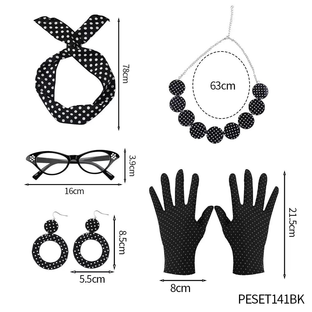 Women's Black White Red Dot Circle Acrylic Generation Retro Suit Jewelry Set