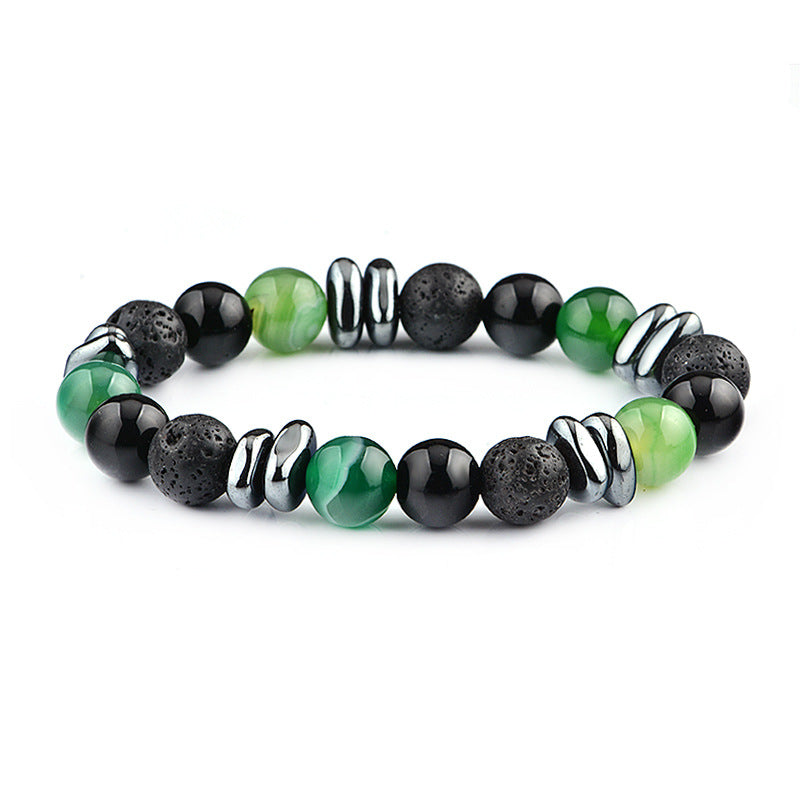 Stone Male Green Stripes Agate Beads Bracelets