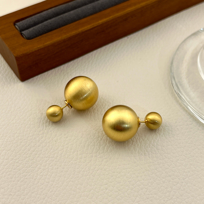 Brushed Ball Ear Metal Frosted Front And Rear Earrings