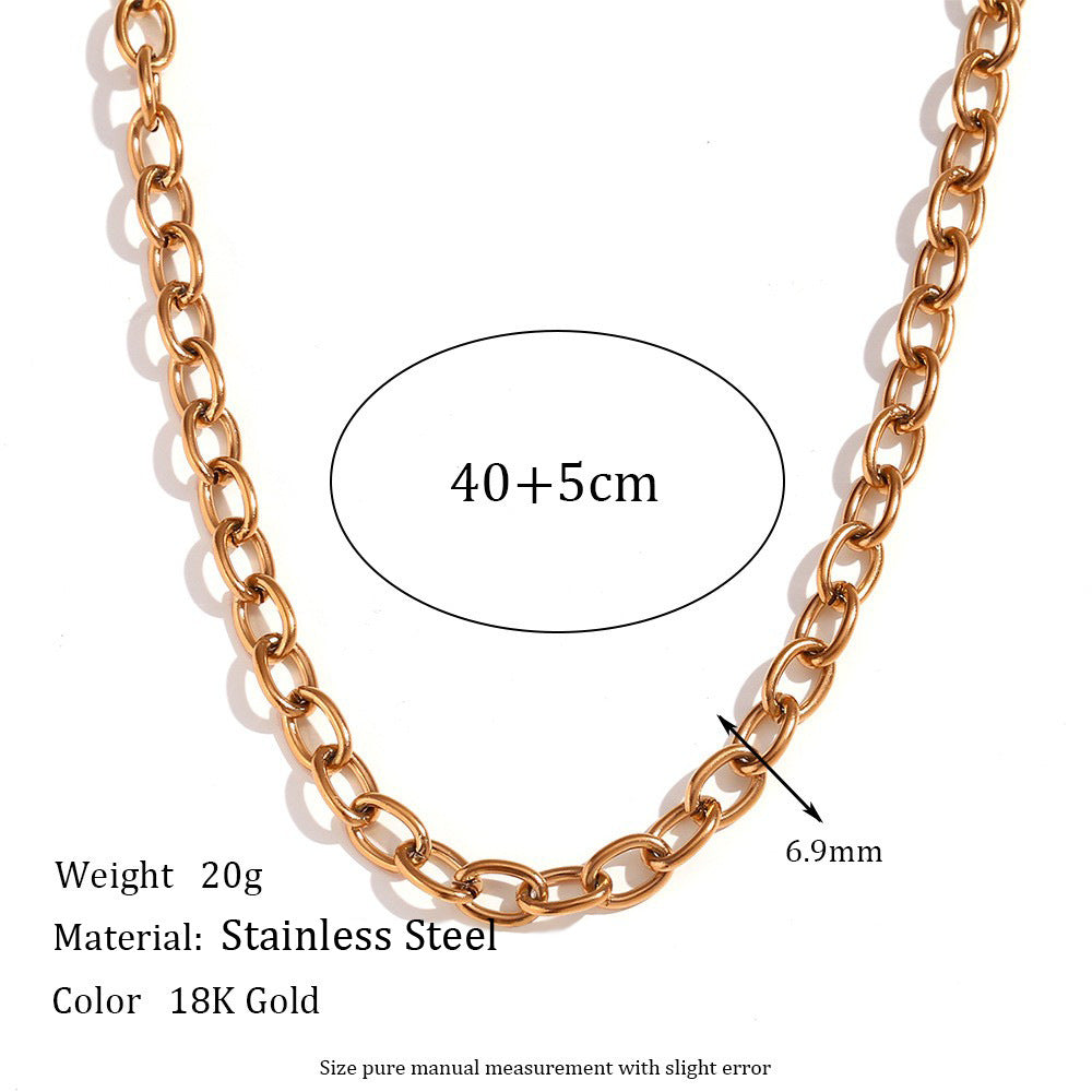 Women's Steel Choker Stainless Gold-plated Cross Chain Necklace