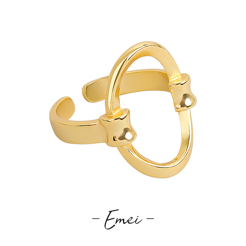 Korean Style Gold Simple Geometric Ellipse Rings