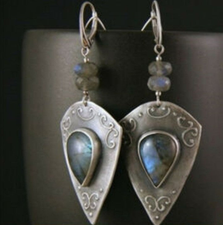 Inlaid Sea Blue Topaz Female Creative Rotational Water Drop Earrings