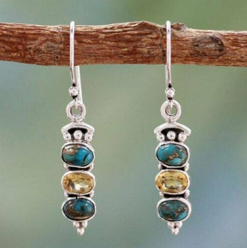 Inlaid Sea Blue Topaz Female Creative Rotational Water Drop Earrings