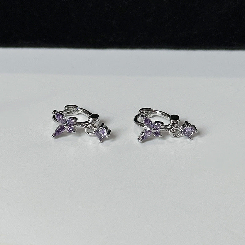 Purple Butterfly Clip Delicate Niche Design Double Rings
