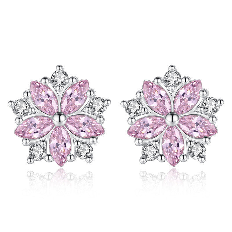 Style Sier Needle Horse Eye Pink Zircon Earrings