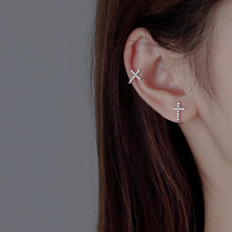 Sterling Sier Cross Female Simple Personality Earrings