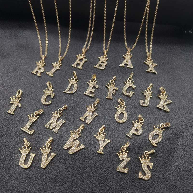 English Letters Full Diamond Pendant Simple Necklaces