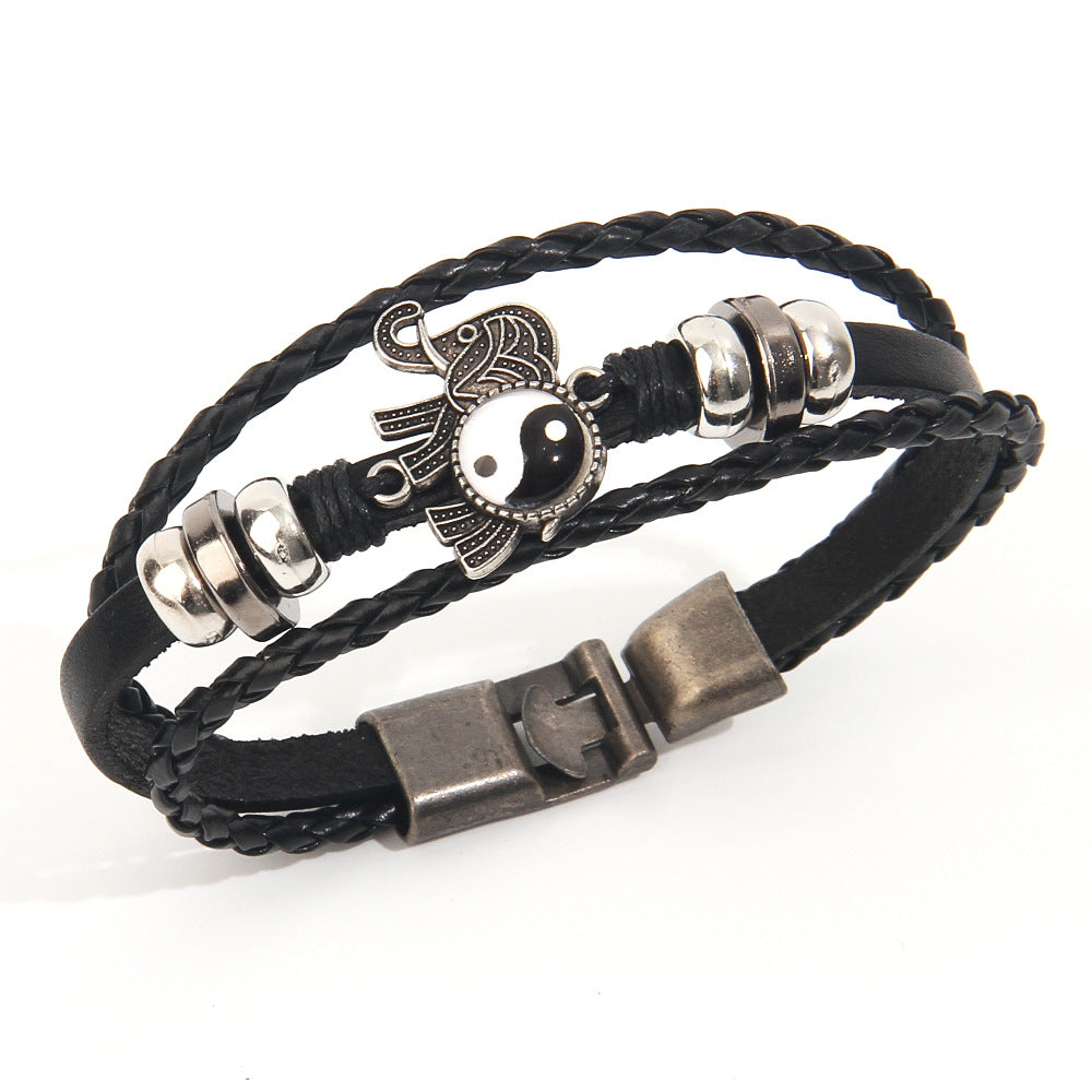 Bracelets en cuir de bovin noir pour femmes, hommes et style bohème