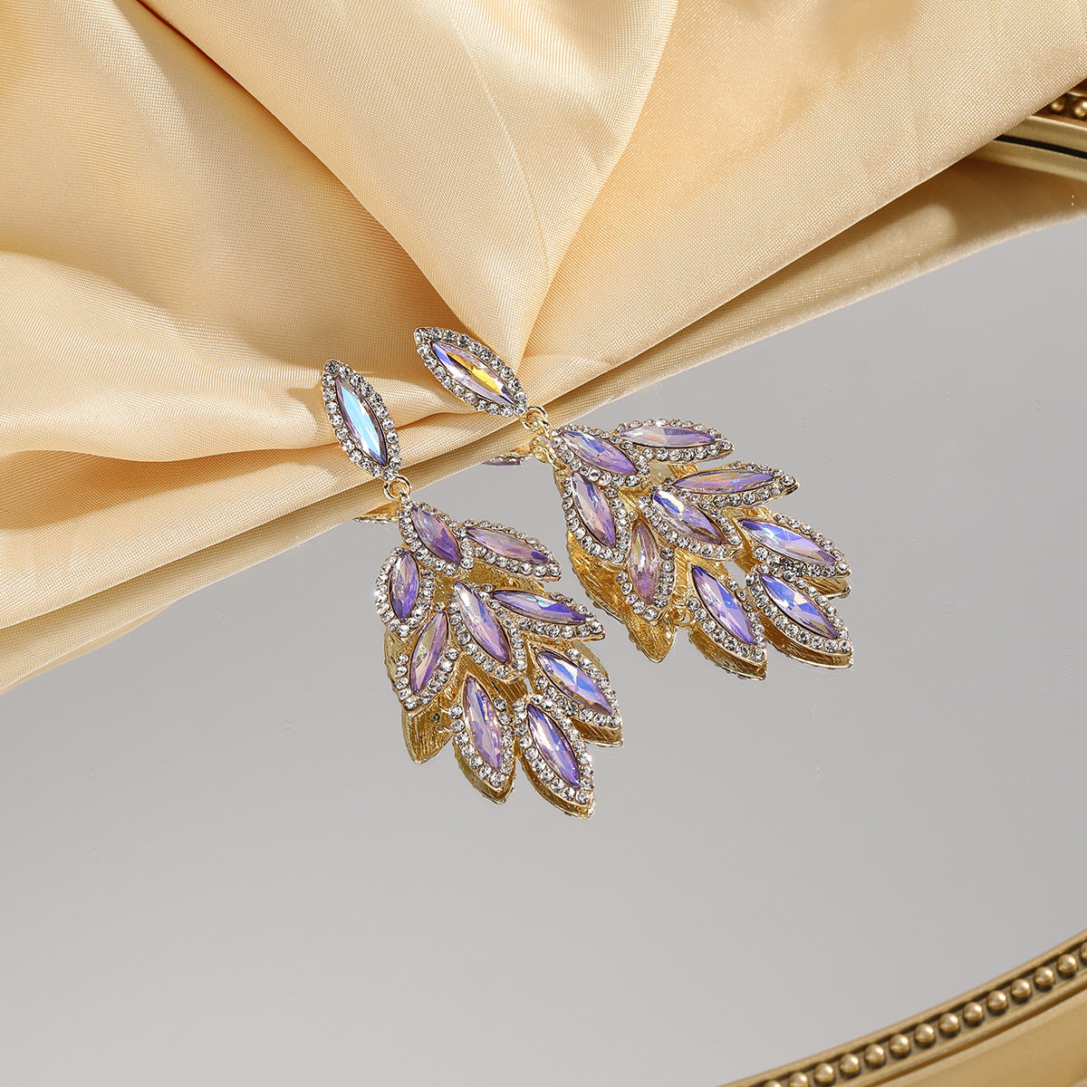 Women's Colored Diamond Exaggerated Full Flower Leaf Earrings