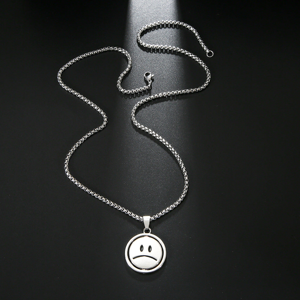 Pendentif visage Smiley en acier inoxydable pour femmes, colliers rotatifs Hip Hop en titane