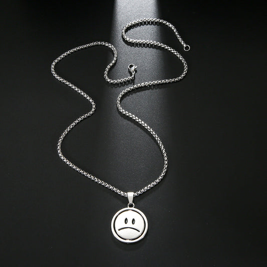 Women's Stainless Steel Smiley Face Pendant Rotating Hip Hop Titanium Necklaces