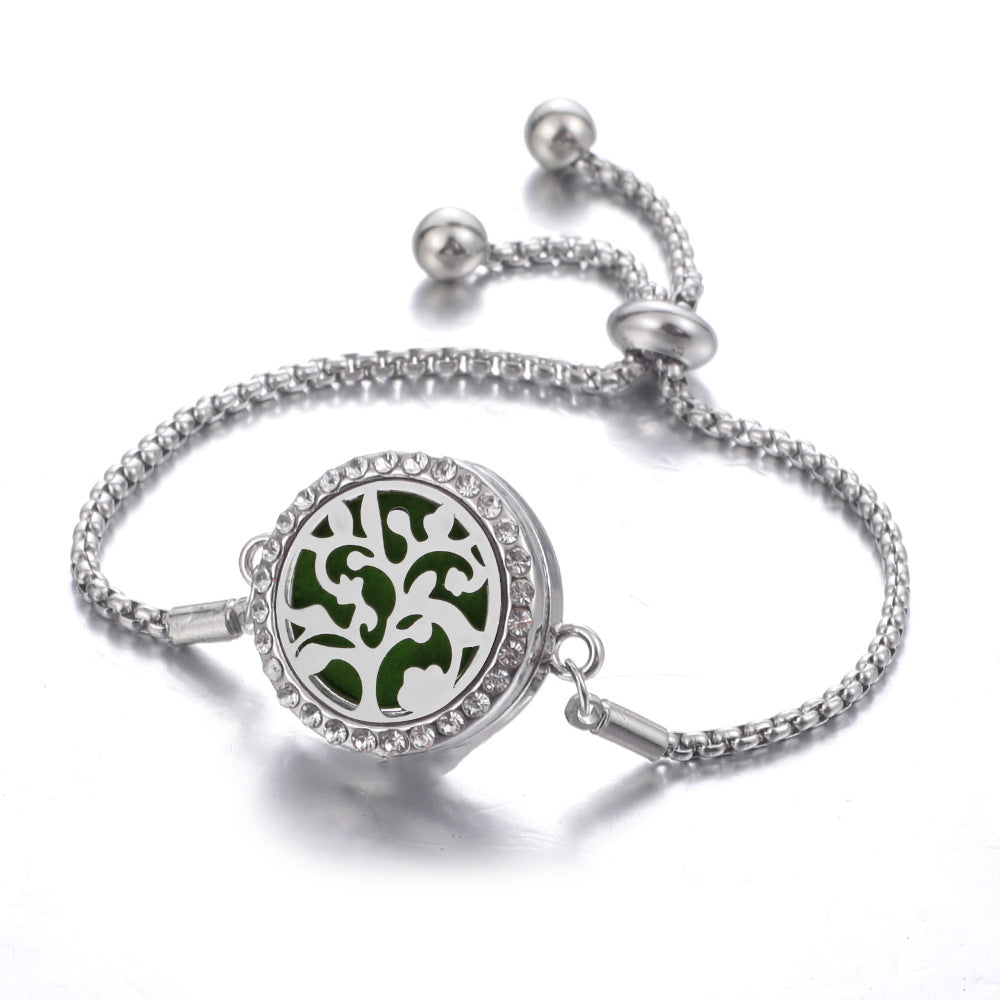 Steel Hollow Oil Lucky Tree Open Box Bracelet